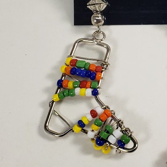 Handmade Colorful Beaded Silver tone Wire Drop Earrings Boho Festival Jewelry - Picture 5 of 7